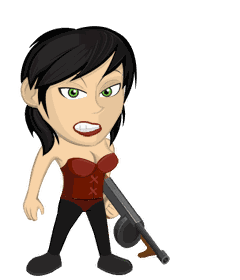 The Assassin Girl character in Street Crime, in a corset with a tommy gun