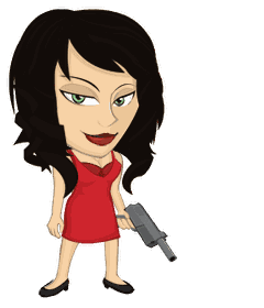 The Femme Fatale character in Street Crime, in a red dress with a machine pistol